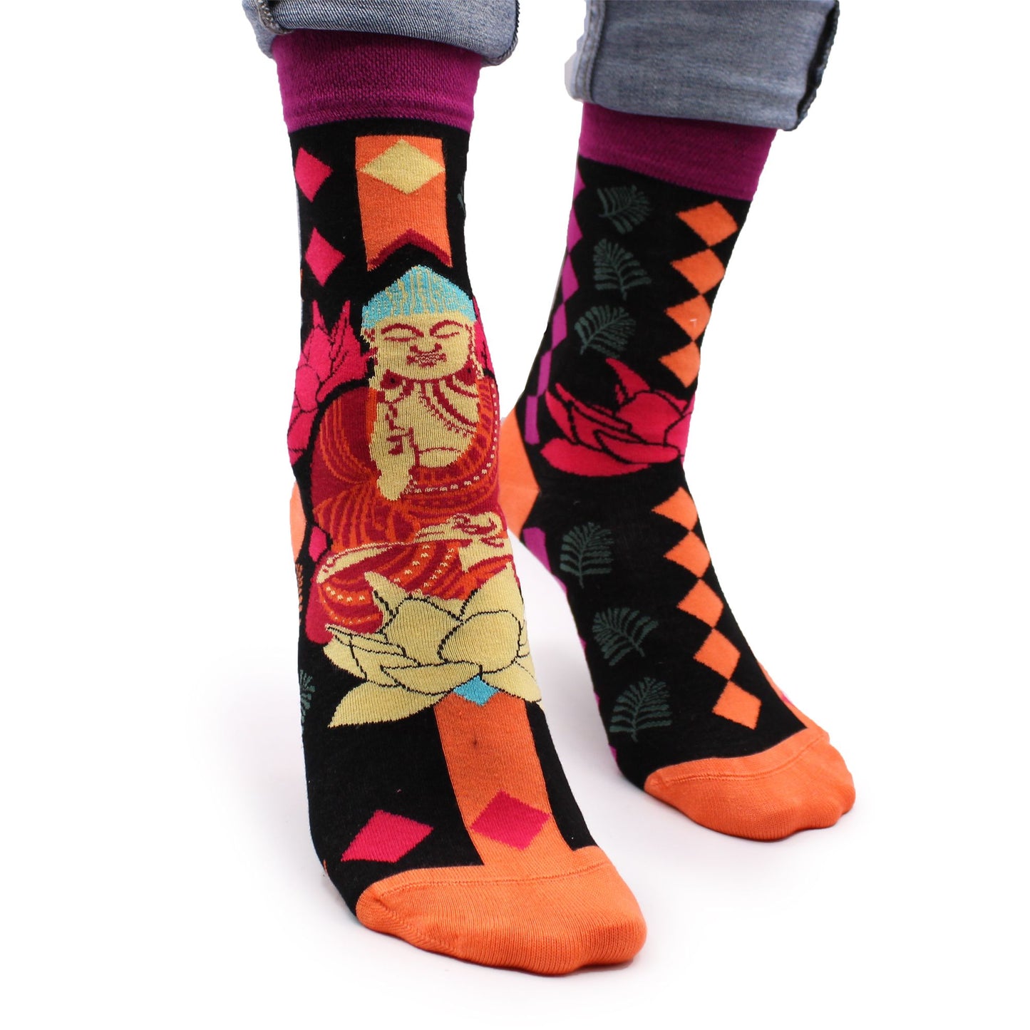 Hop Hare Bamboo Socks (S/M) - Pink Buddha &amp; Lotus