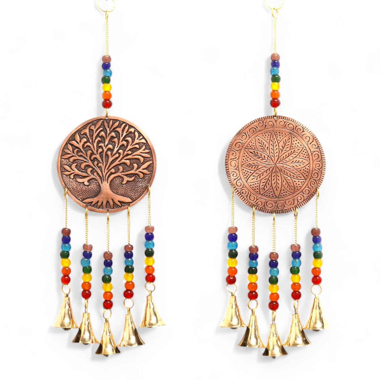 Cloches indiennes - Arbre de Vie moyen - 5 cloches Chakra - 10 x 36 cm