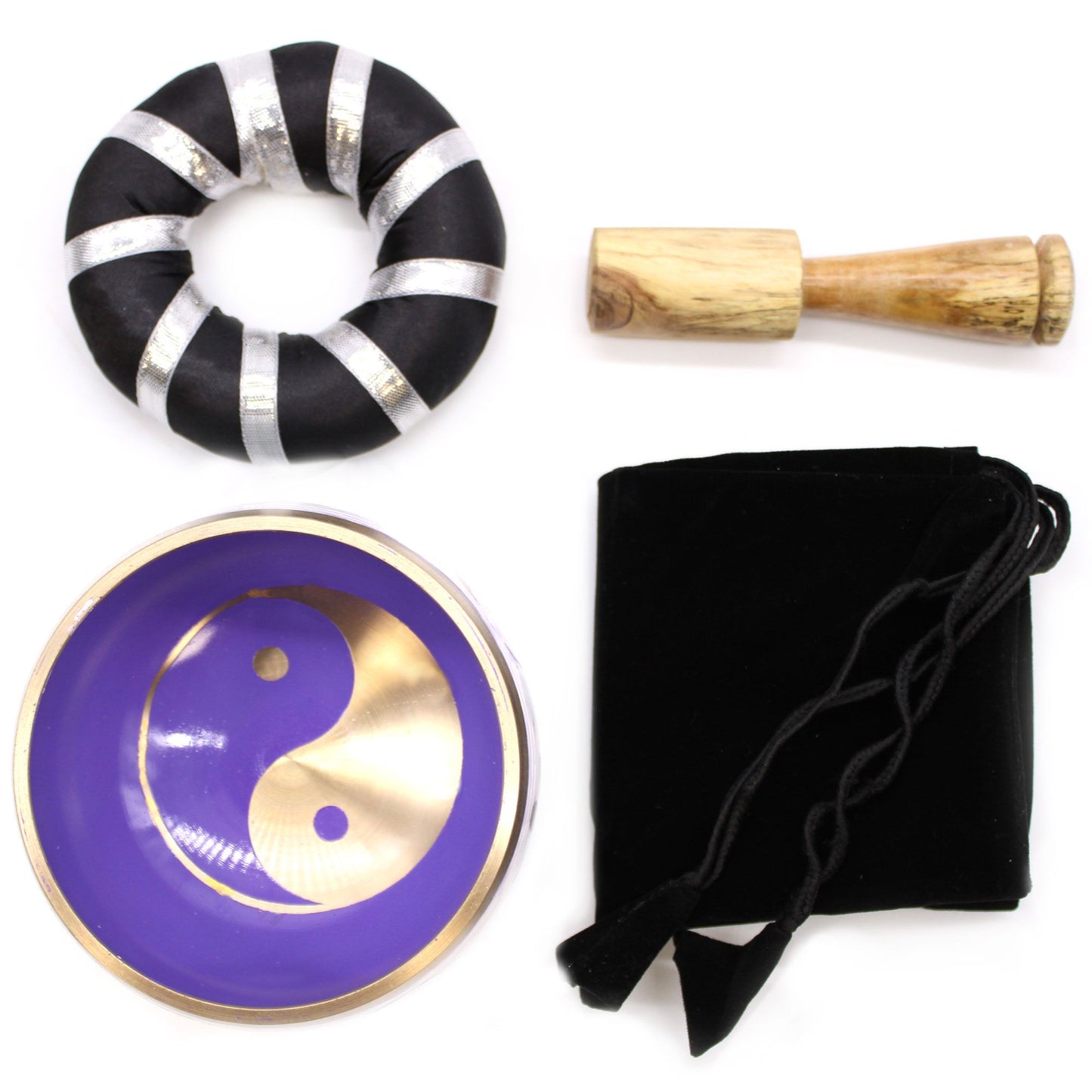 Tibetan Singing Bowl Set - Yin &amp; Yang - White/Purple 10.7 cm