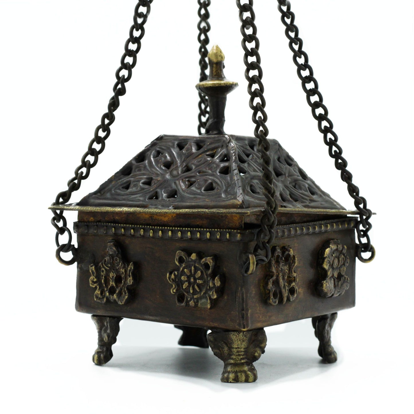 Tibetan Brass Burner - Square Pendant Eight Symbols