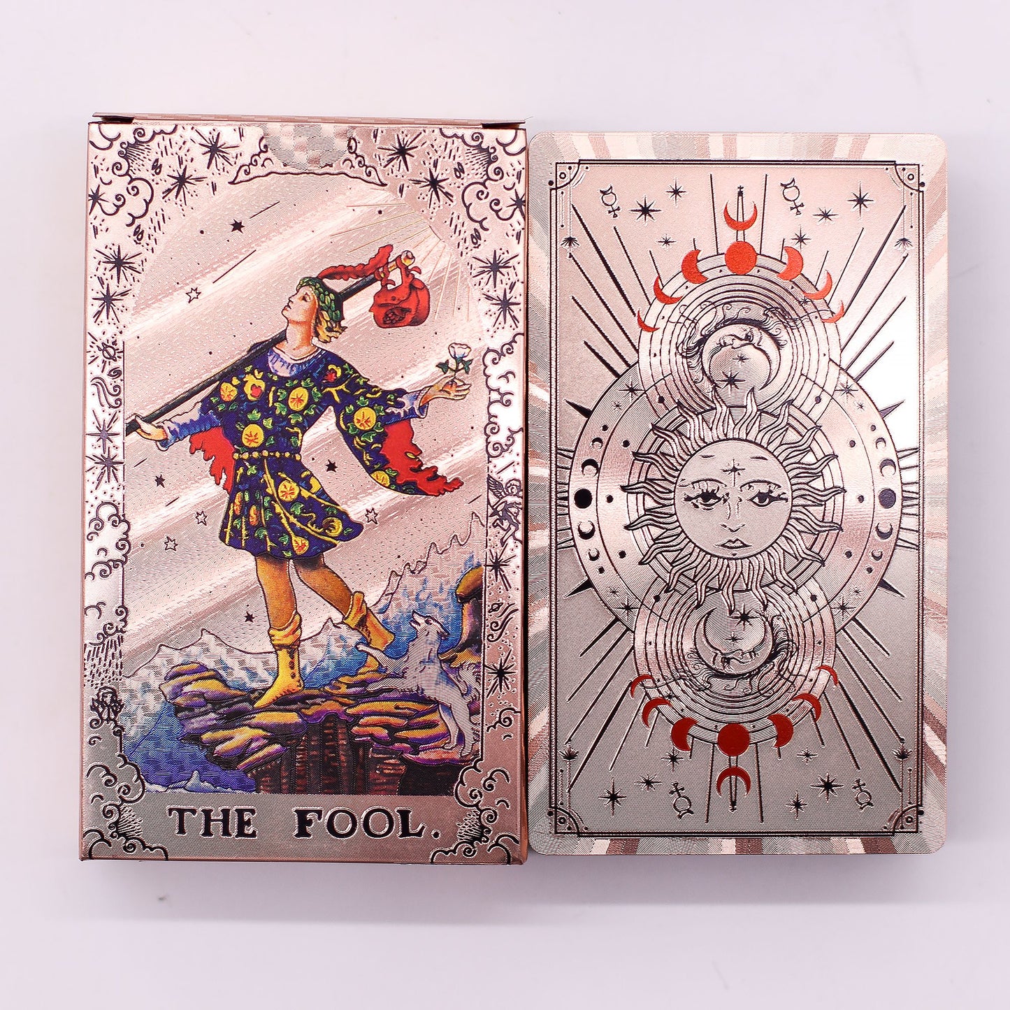 Set de cartas de Tarot con foil en oro rosa - Fase lunar - con folleto