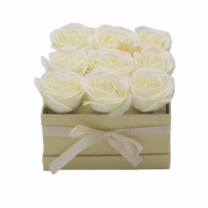 Gift Box - Soap Flower 9 Cream Roses - Square