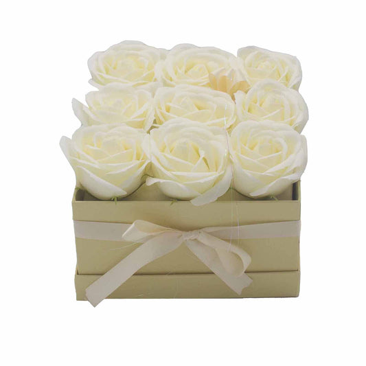 Gift Box - Soap Flower 9 Cream Roses - Square
