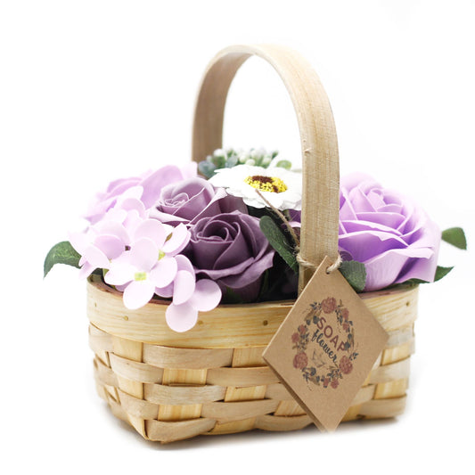 Bouquet in a wicker basket - medium lilacs
