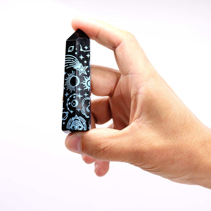 Black Obsidian Points (approx 60-70 gm 9cm) - Mystical History - Sky Blue