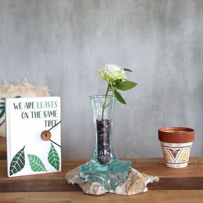 Vidrio Fundido sobre Madera Blanqueada - Florero - Pequeño