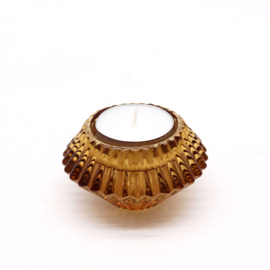 Reversible Flower Design Dinner/Tea Light Candle Holder - Amber