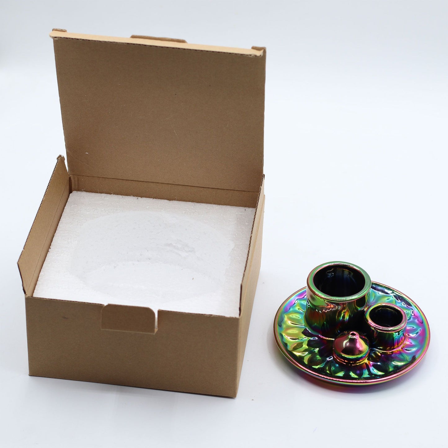 Ceramic holder for Palo Santo and Incense - Mandala - Metallic Rainbow