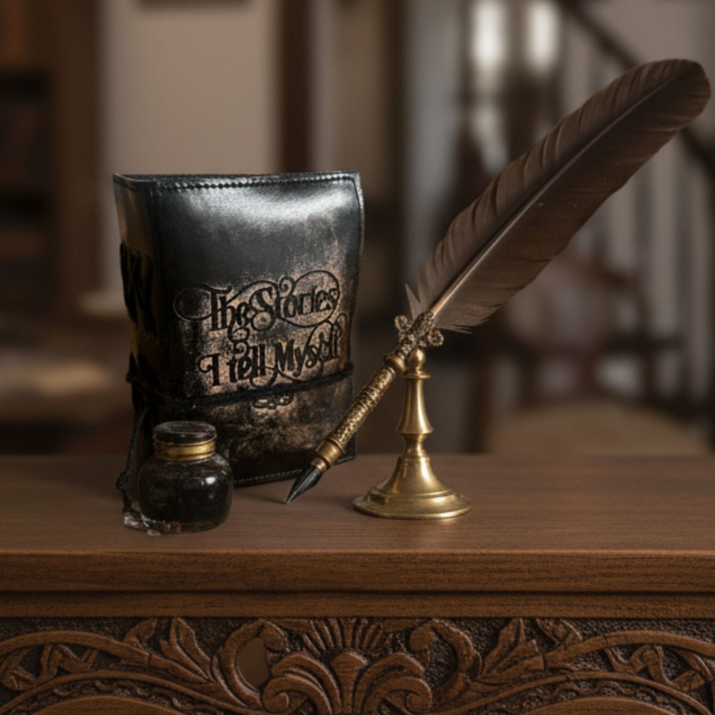 Cuadernos de cuero con borde hecho a mano (5 x 3.5 pulgadas) - Las historias que me cuento a mí mismo