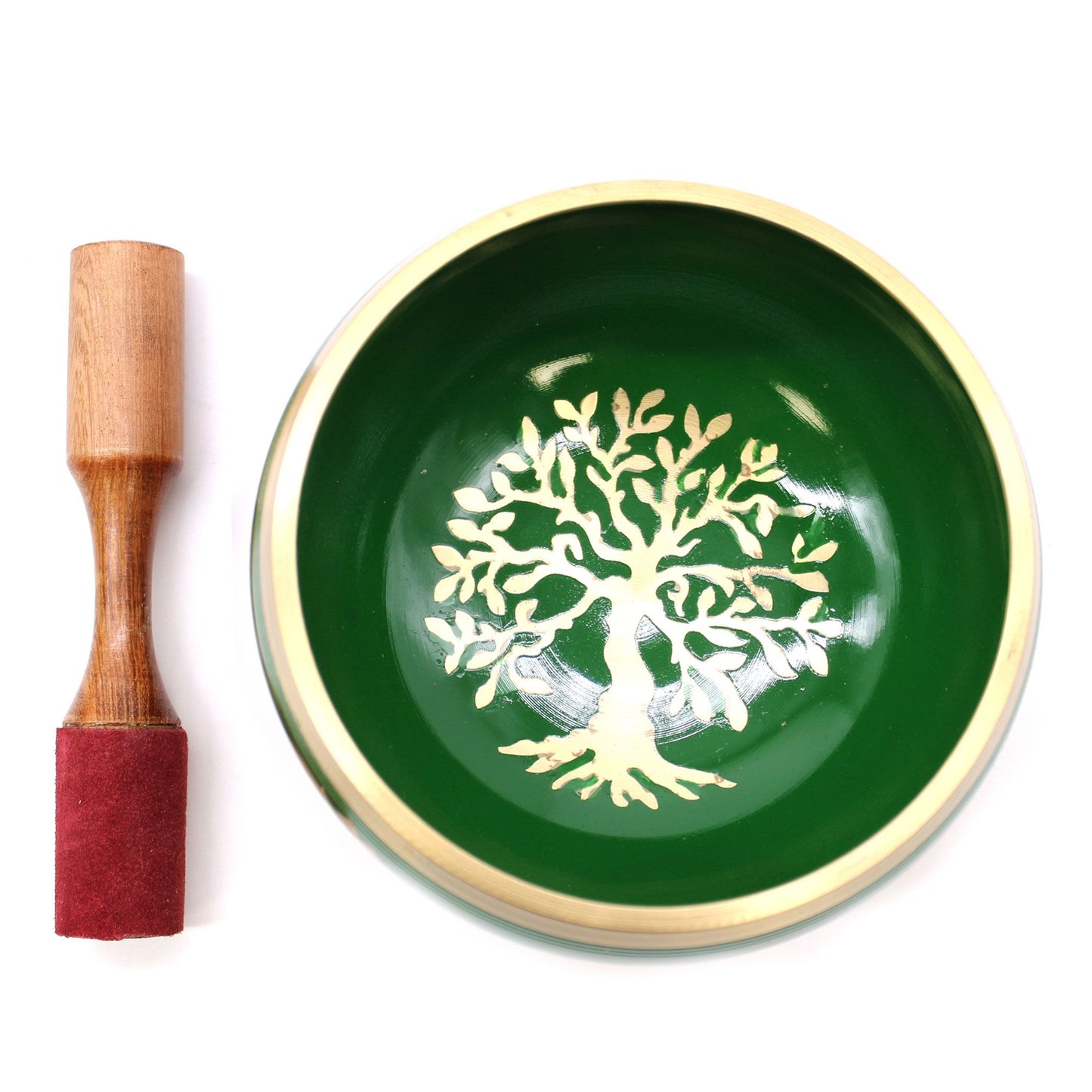 Large Tibetan Singing Bowl Set - Tree of Life - Green 14cm