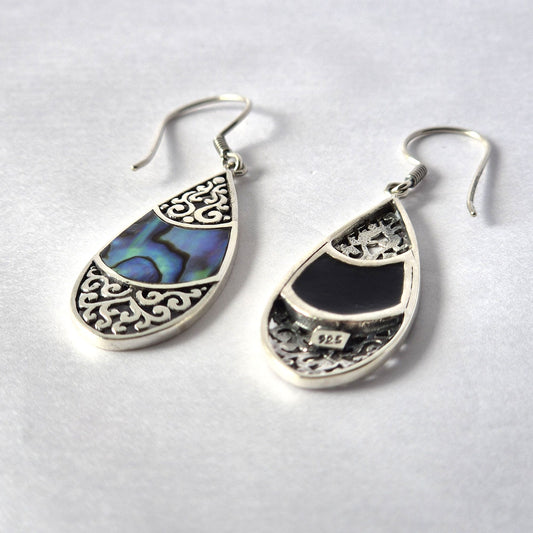 Shell and Silver Earrings - Oval Teardrop - Abalone