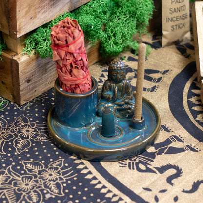 Plato de incienso de Buda de uso múltiple - cerámica azul