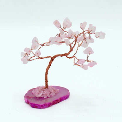 Arbre à pierres précieuses : Quartz rose sur base d'agate rose (35 pierres)