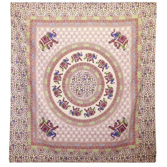 Wall Tapestry - Elephant Mandala - Violet/Blue on Cream