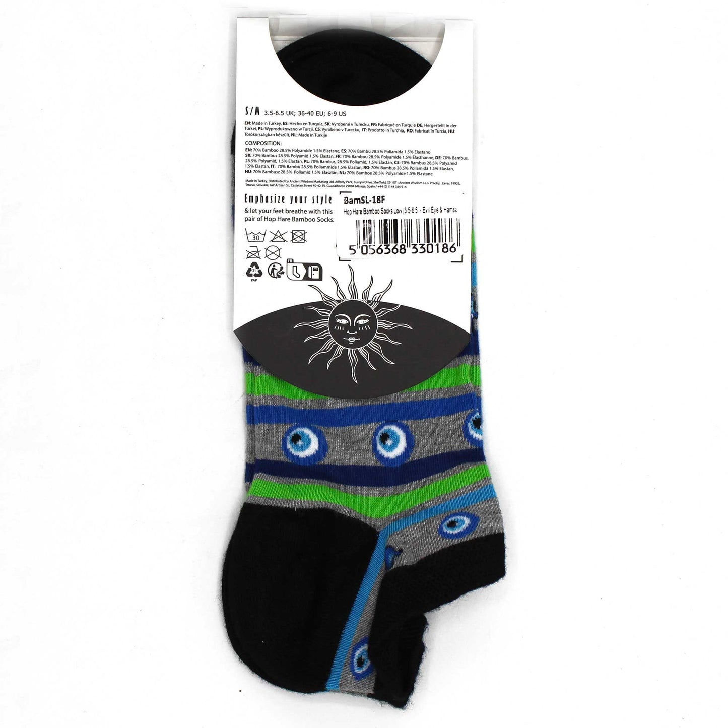 Hop Hare Bamboo Low Socks S/M (36-40) - Evil Eye &amp; Hamsa