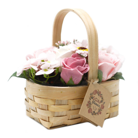 Bouquet in a wicker basket - medium pink