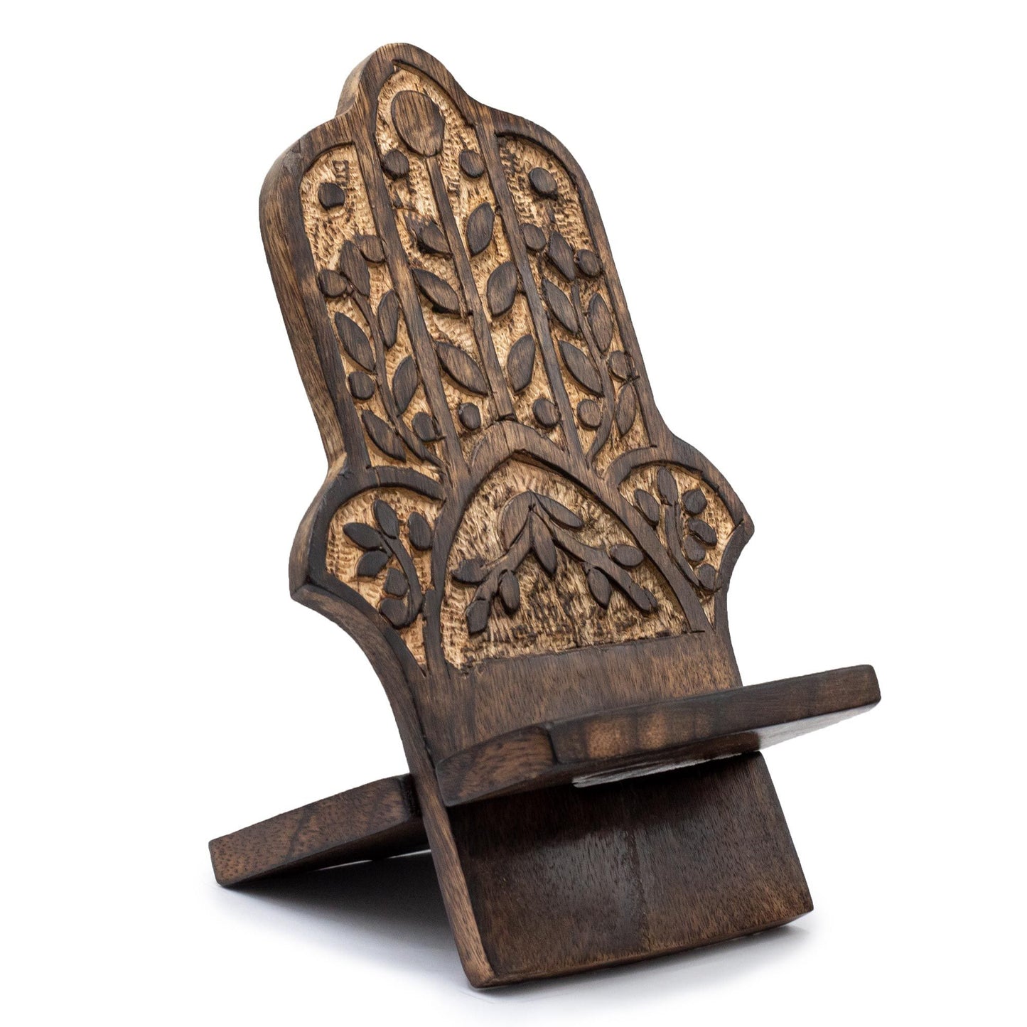 Support de téléphone en bois sculpté - Hamsa 20x9,5cm