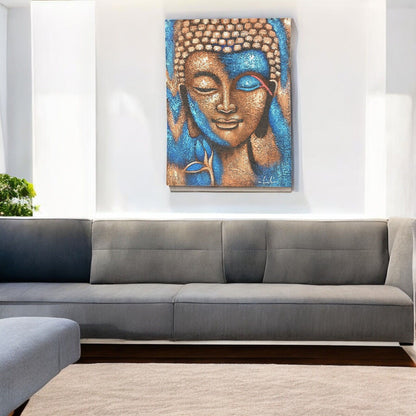 Buddha Painting - Bronze and Blue Flower