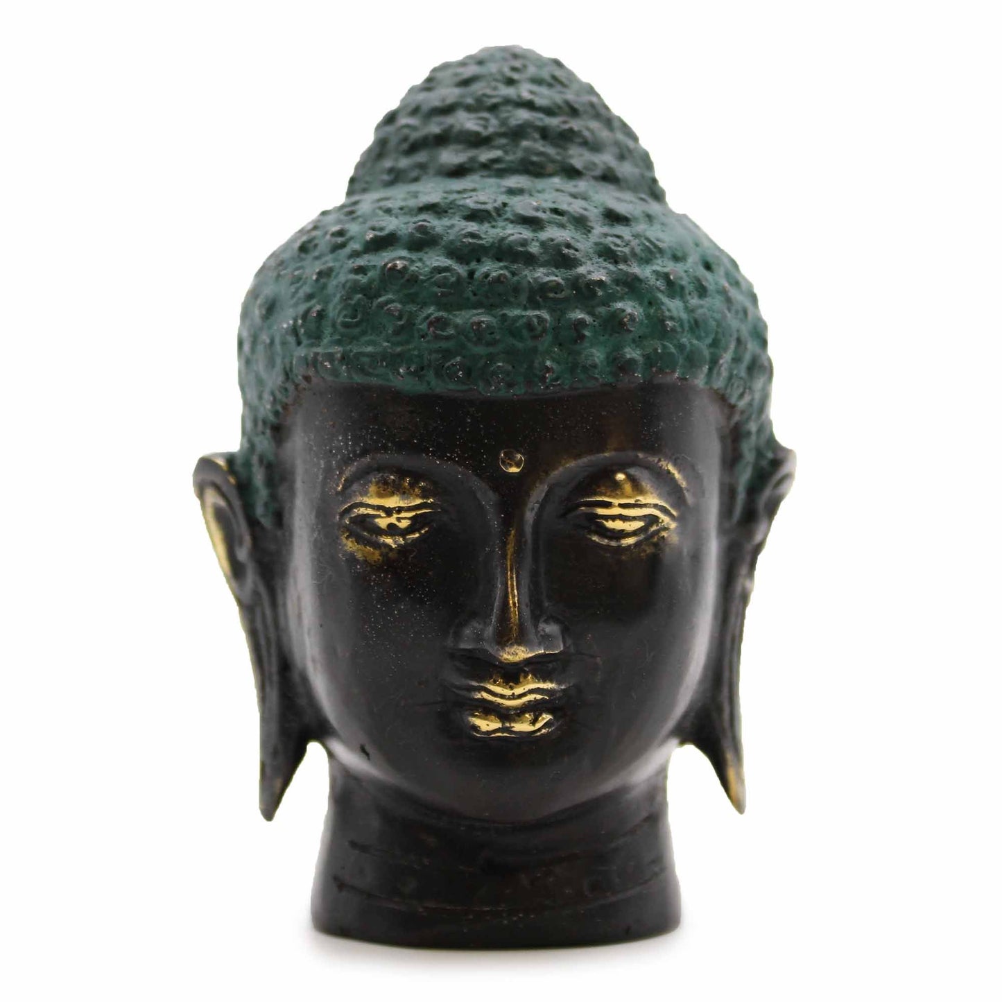 Tête de Bouddha en laiton antique de taille moyenne