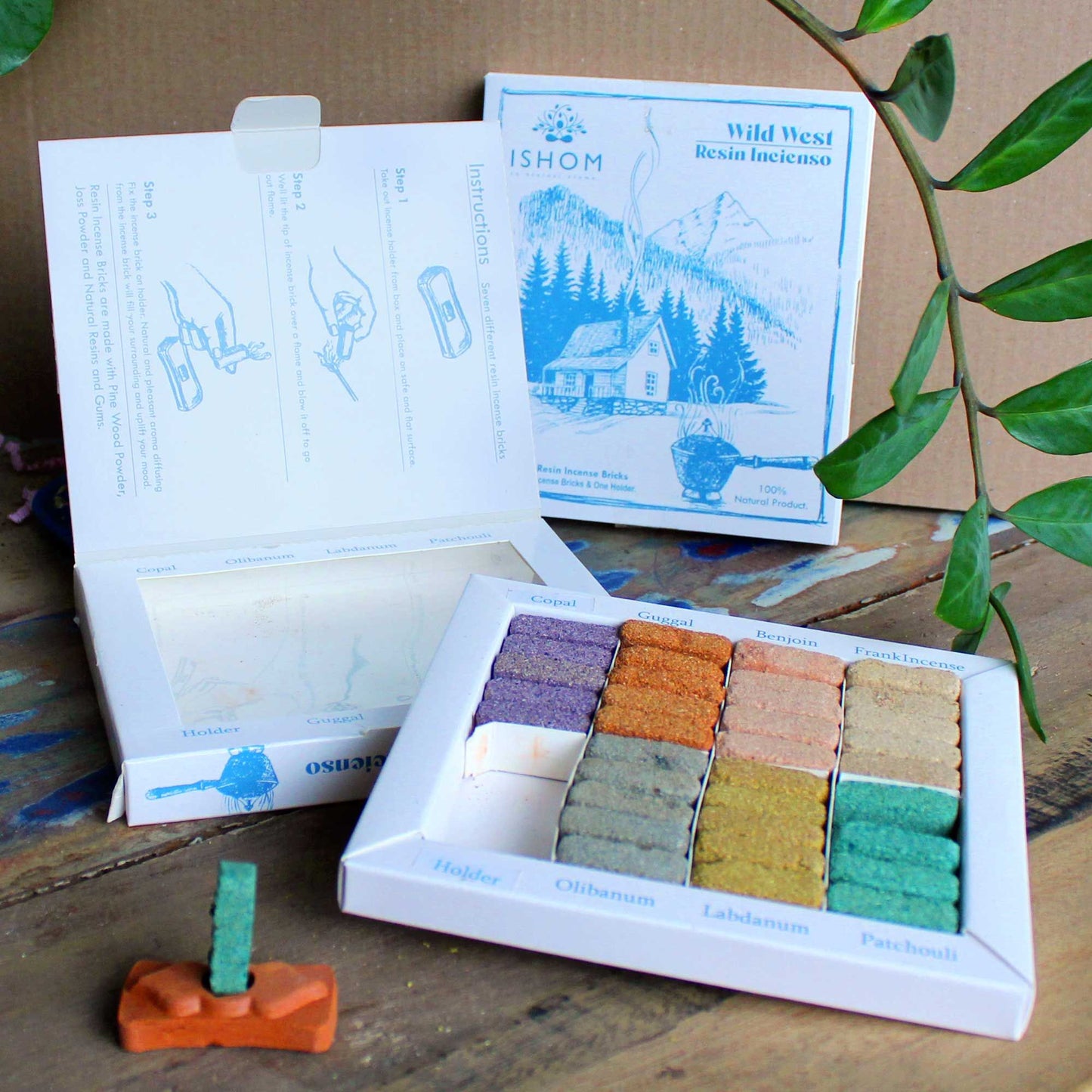 Display set of 70 incense bricks for cleansing and burning - Wild West