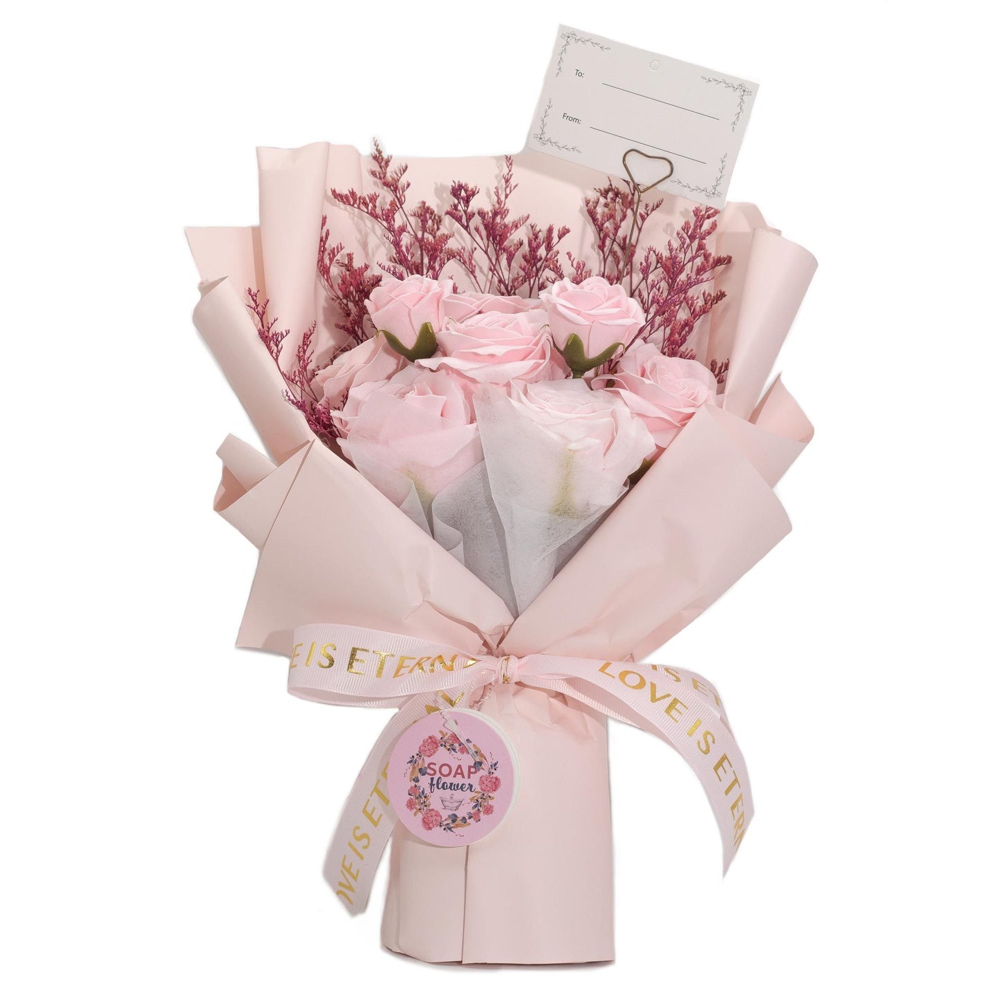 Large bouquet of pink roses - Love is eternal - Gift card