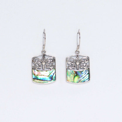 Shell and Silver Earrings - Dragonfly - Abalone