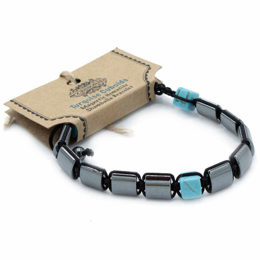 Hematite Shamballa Magnetic Bracelet - Turquoise Cuboids