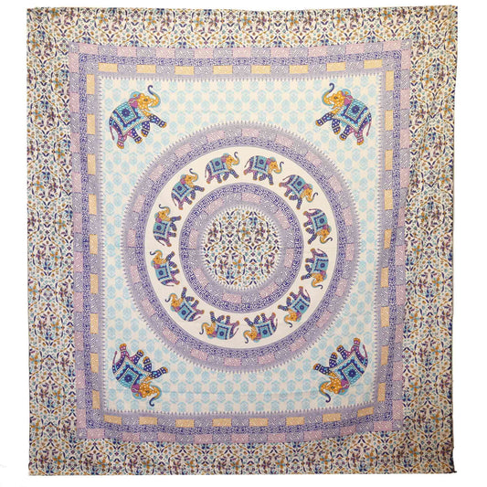 Tapestry / Hanging - Elephant Mandala - Turquoise/Blue on Cream