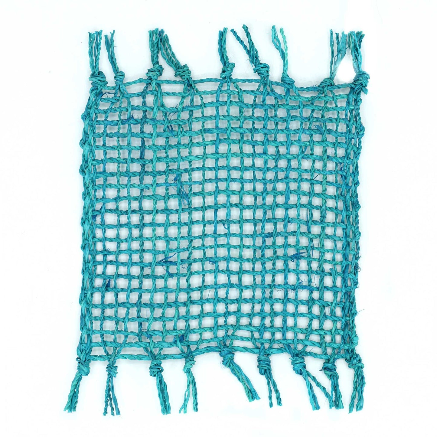 Set of 4 Natural Fringe Coasters - Turquoise