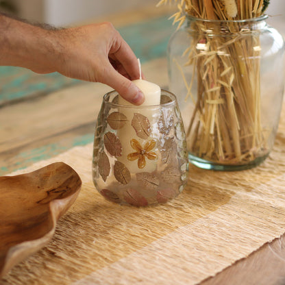 Portavelas de Vidrio floral natural - Jarrón - Primavera (12x11cm)