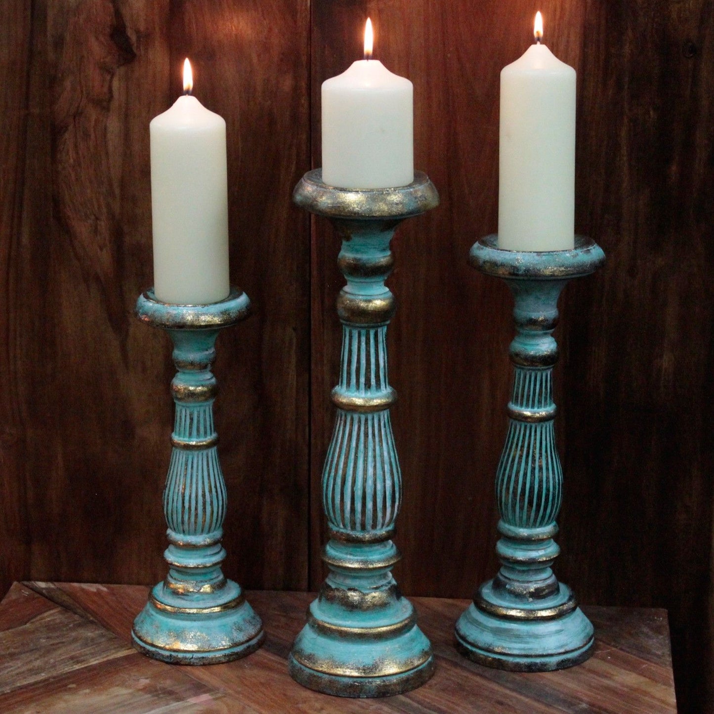 Grand bougeoir - Turquoise Gold