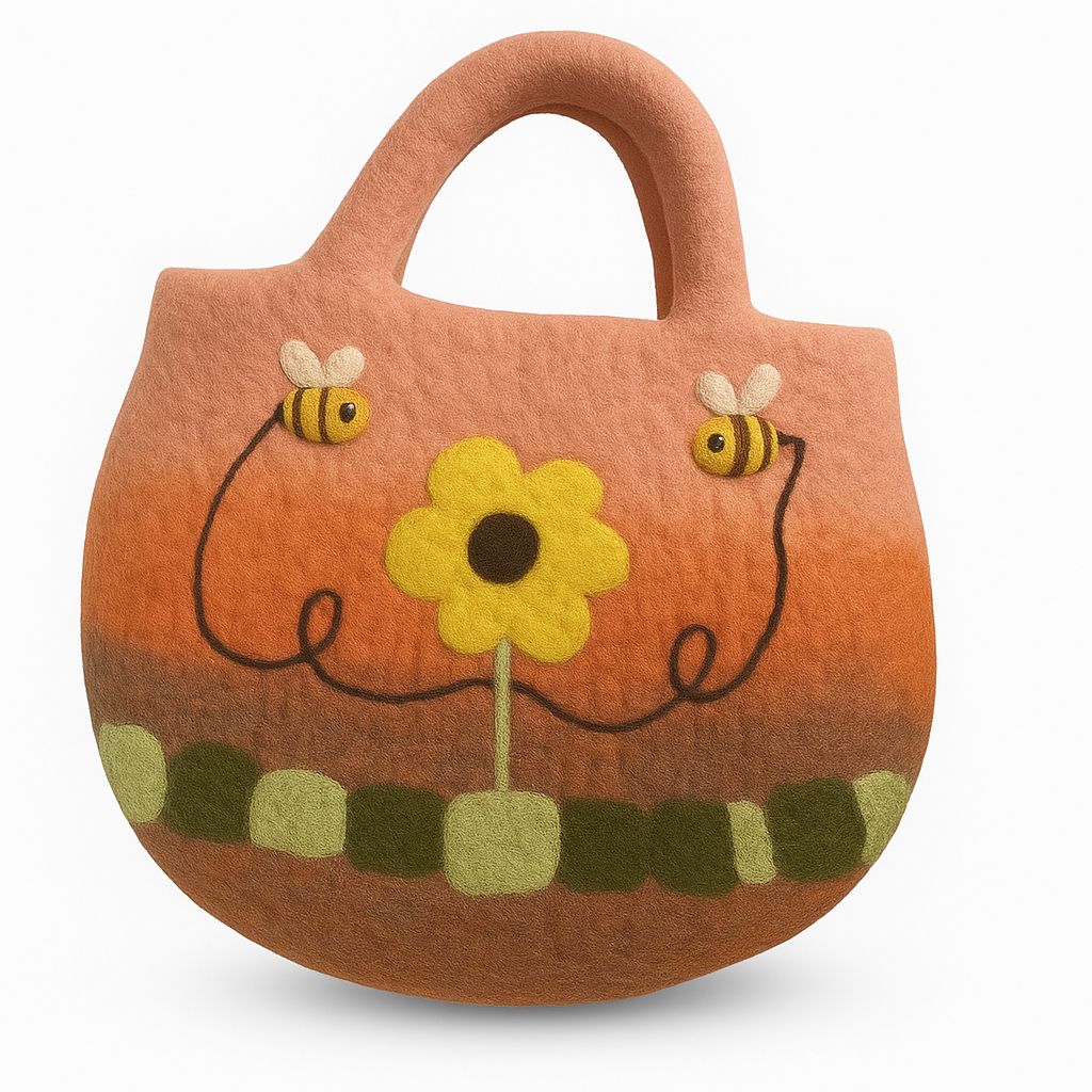 Bolsa de fieltro con girasoles y abejas - 35 x 27 cm