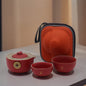 Teapot Set - Money Cat - Two Cups &amp; Travel Case - Red