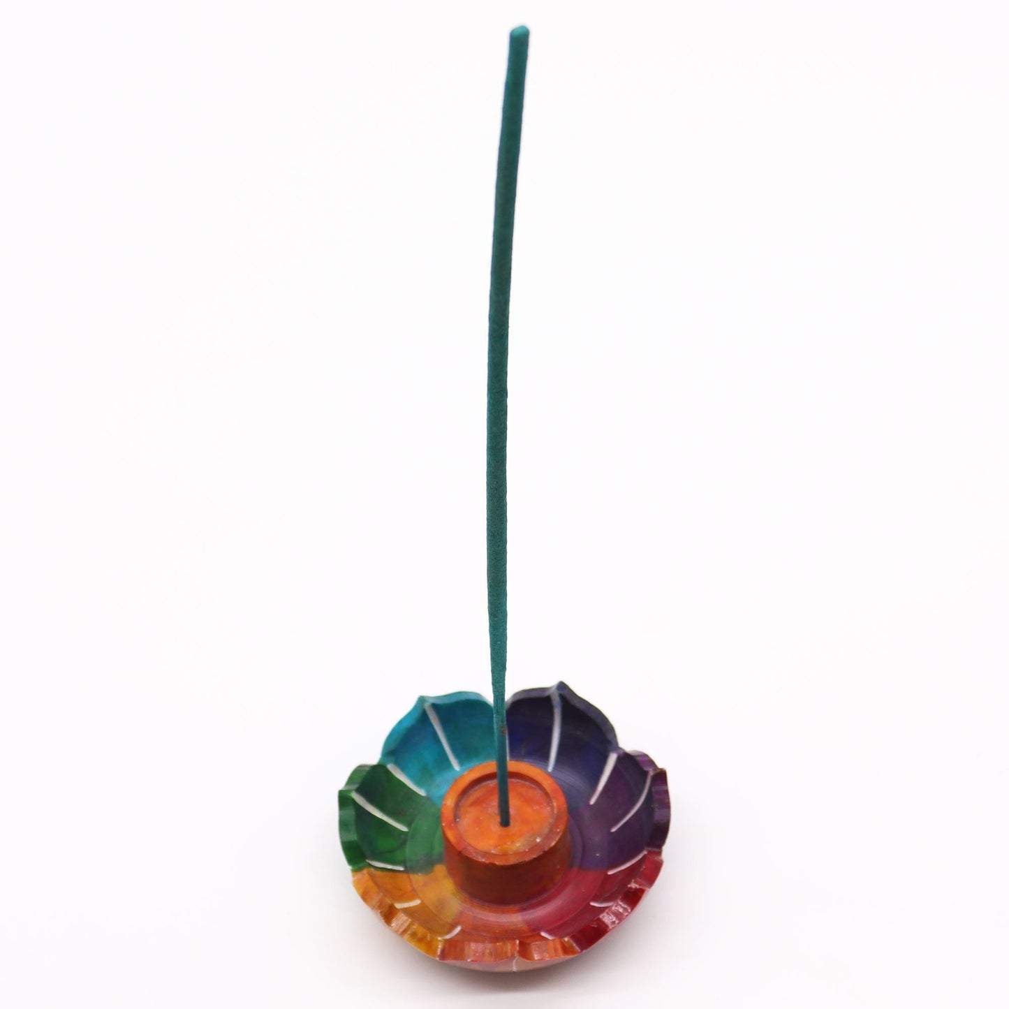 Small Lotus Flower Soapstone Incense Holder 7.5x2.5cm - Chakra Colors