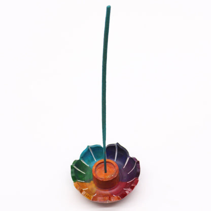 Small Lotus Flower Soapstone Incense Holder 7.5x2.5cm - Chakra Colors