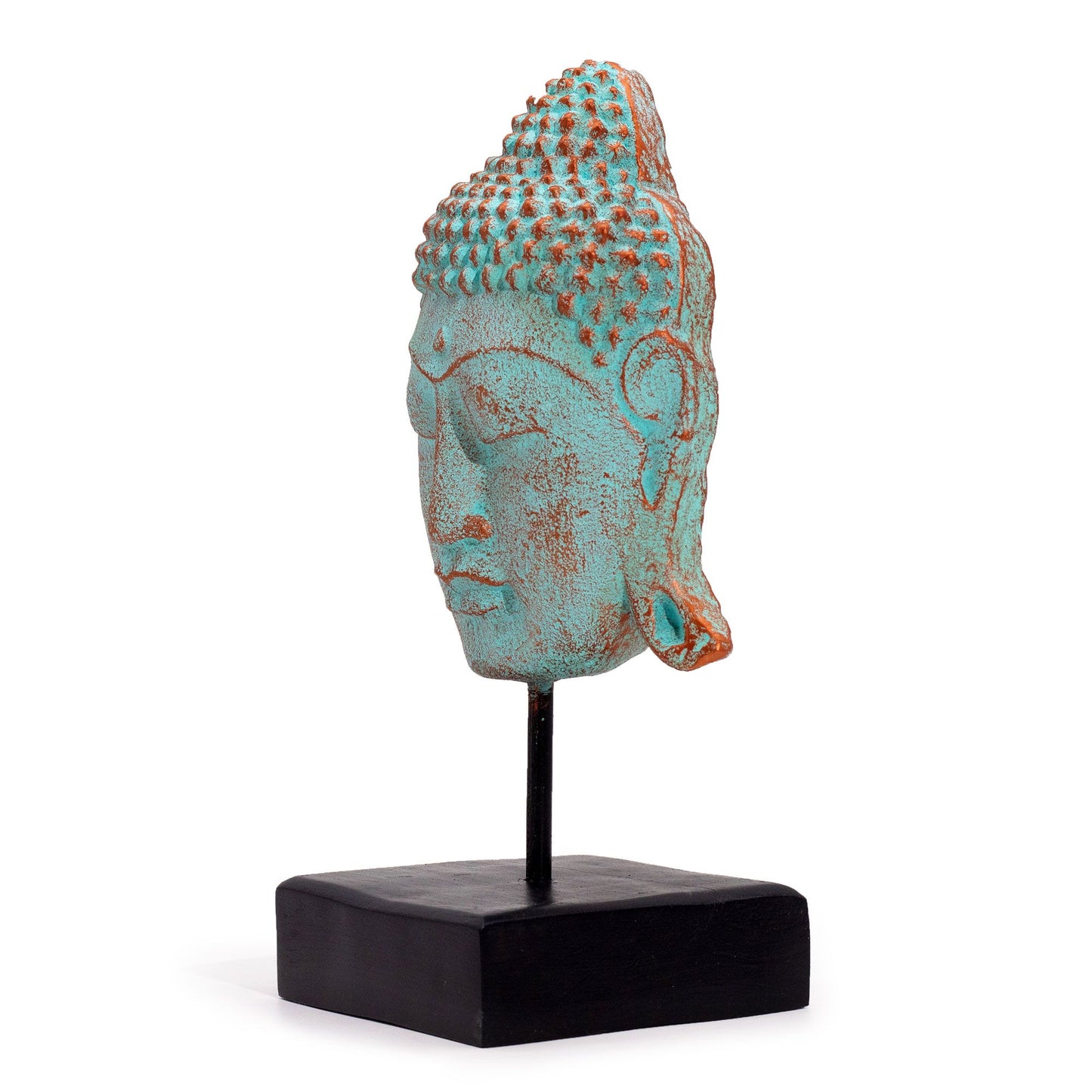 Cabeza de Buda Serenidad Grande sobre Soporte - Cobre Verde