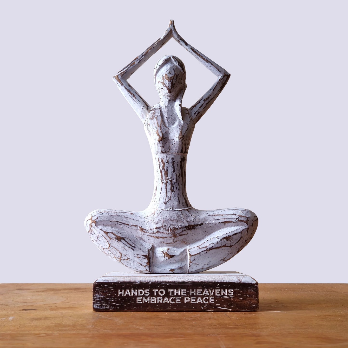 Wooden Woman Yoga - Whitewashed - Hands Up Pose - Hands to the Sky Embrace Peace