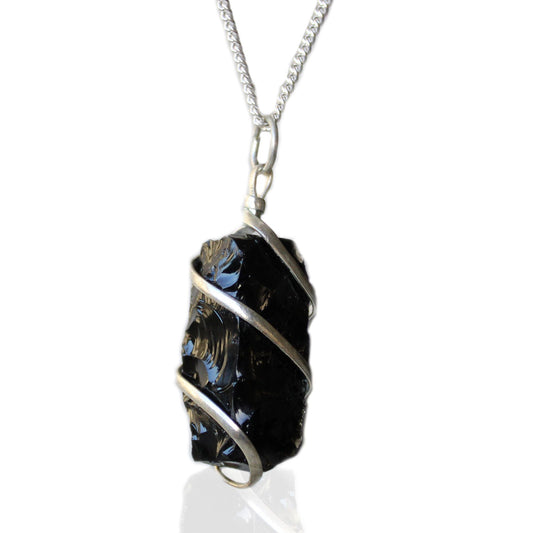 Cascade Wrapped Gemstone Necklace - Raw Black Onyx