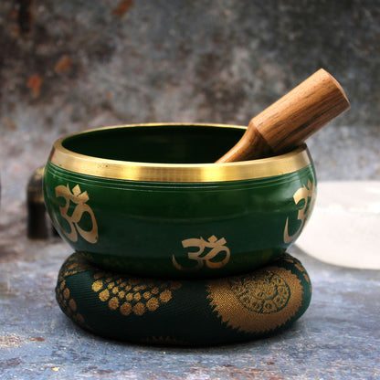 Large Tibetan Singing Bowl Set - Tree of Life - Green 14cm