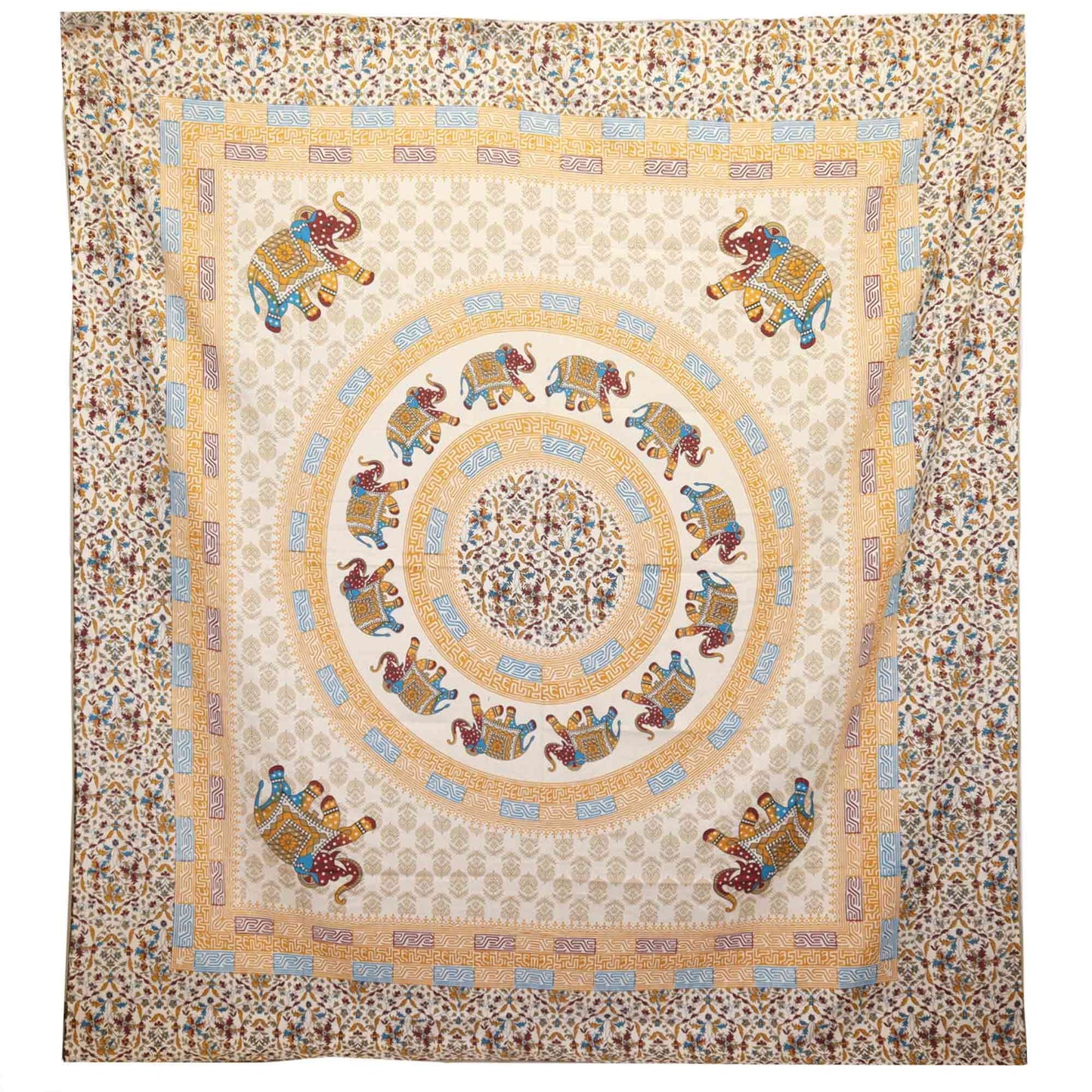 Tapestry / Hanging - Elephant Mandala - Brown/Orange on Cream