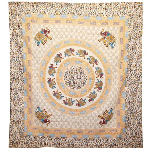 Tapestry / Hanging - Elephant Mandala - Brown/Orange on Cream