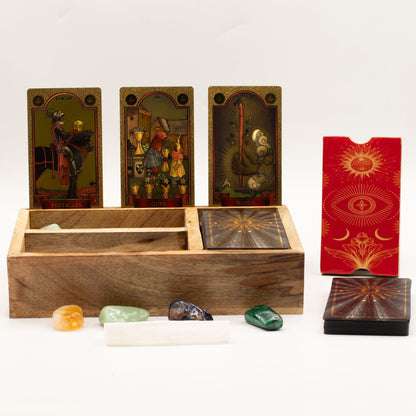 Caja de Tarot de Tres Secciones con Soporte para Cartas