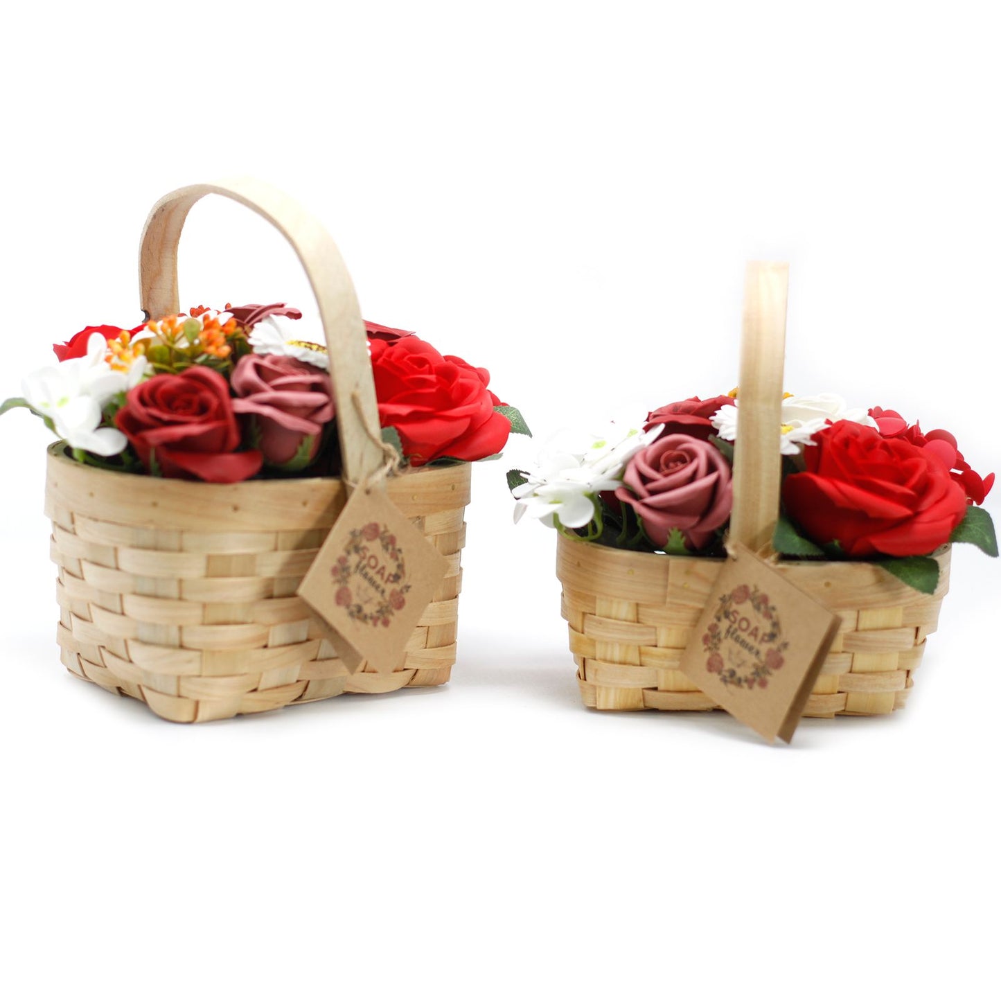 Bouquet in wicker basket - large red