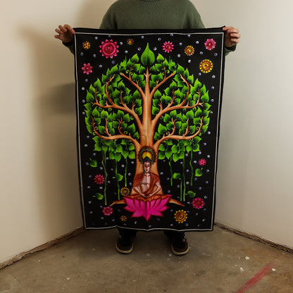 Arte para pared de algodón (70x110cm) - Árbol Bodhi de Buda