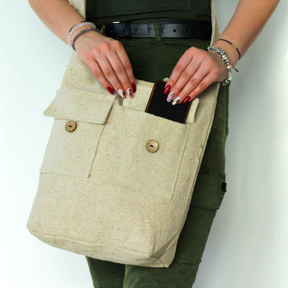 Bolso de Dos Bolsillos Tonos Naturales - Natural - Grande