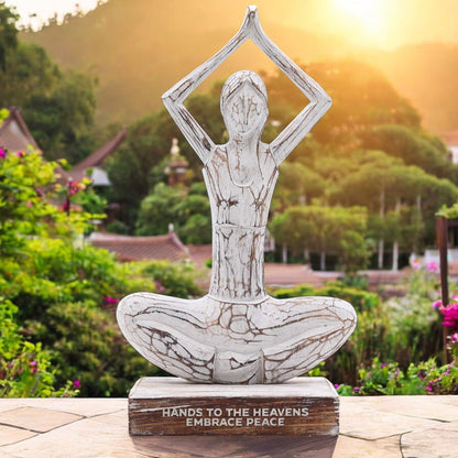 Wooden Woman Yoga - Whitewashed - Hands Up Pose - Hands to the Sky Embrace Peace