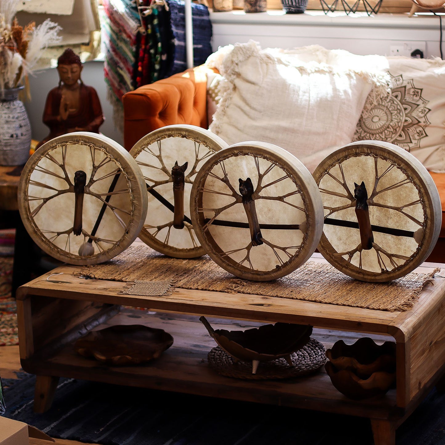 Esprit de l'Ours - Tambour et baguettes chamaniques - Accordable - 40 cm