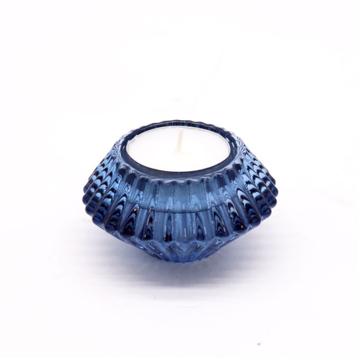 Reversible Flower Design Dinner/Tea Light Candle Holder - Blue