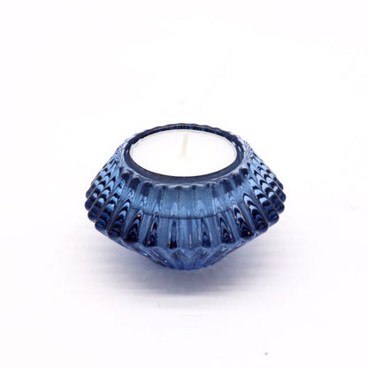 Reversible Flower Design Dinner/Tea Light Candle Holder - Blue