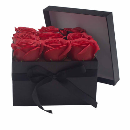 Gift Box - Soap Flower 9 Red Roses - Square